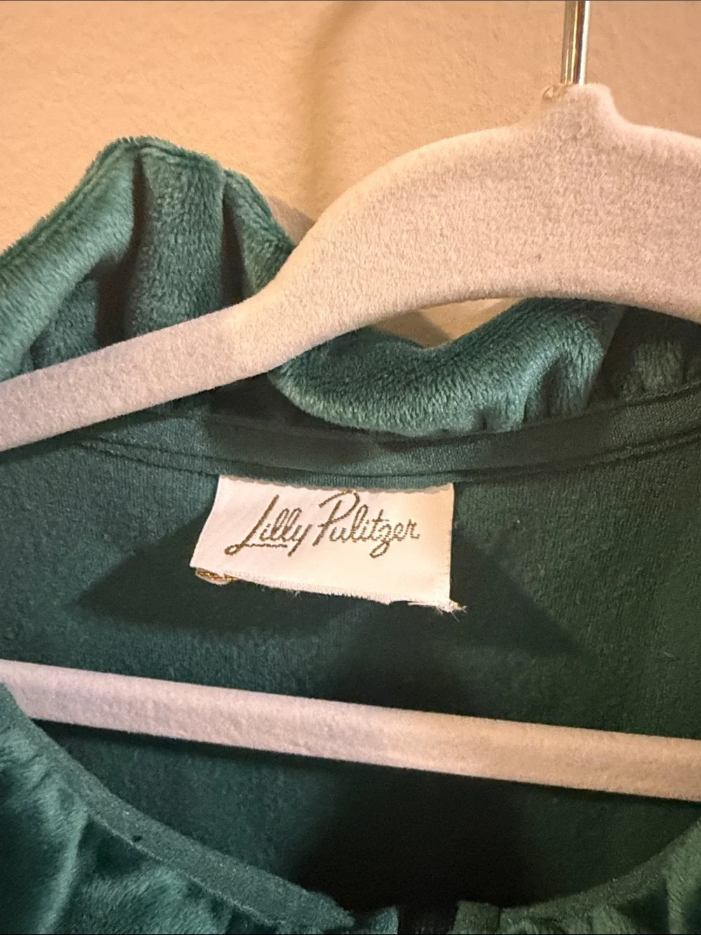 Lilly Pulitzer Emerald Green Velvet Pullover with Gold Tone Zipper